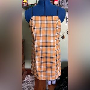 yellow plaid spaghetti strap urban outfitters dress
